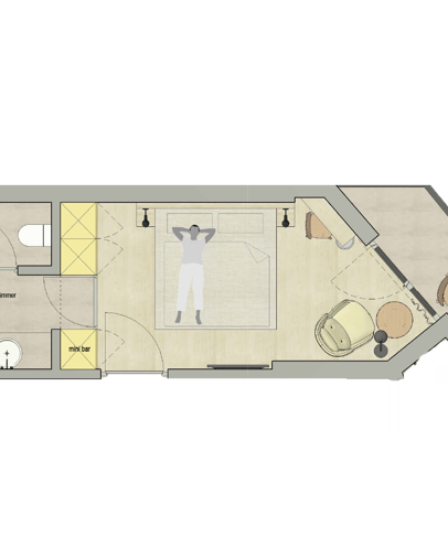 Room plan of the Ambra Single Room